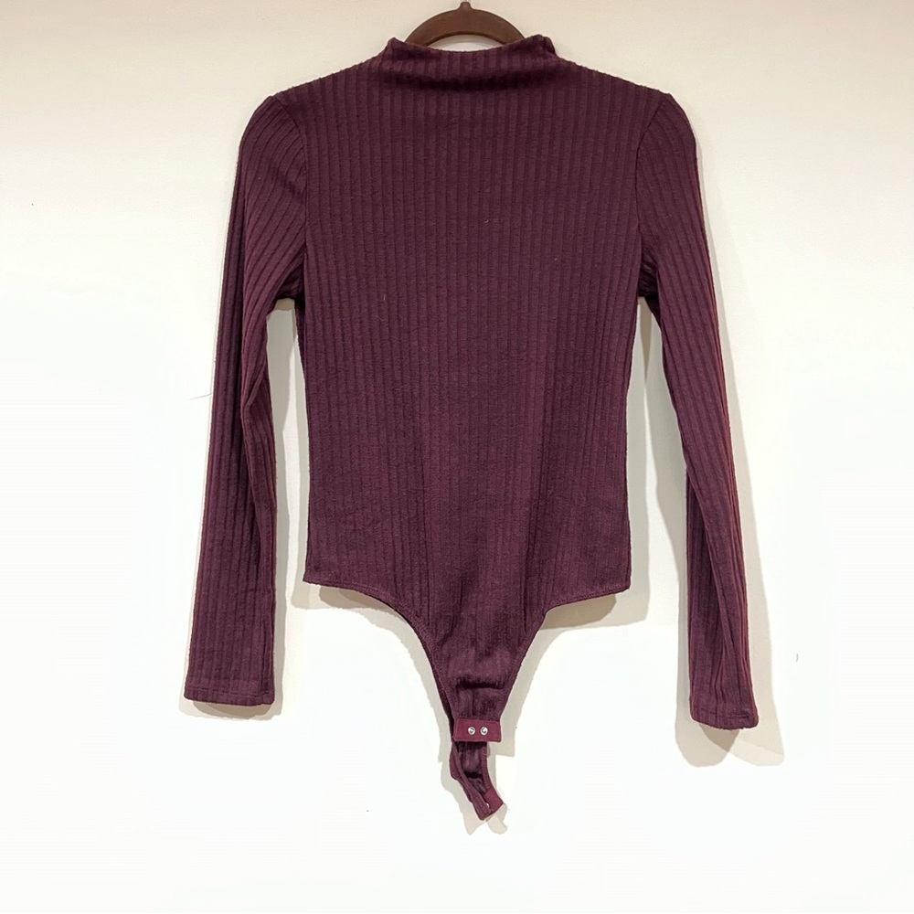 maroon mock neck bodysuit